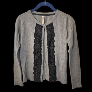 Cherokee Gray Cardigan with Black Lace Trim